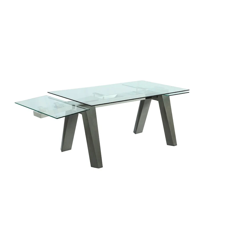 Extendable Glass Top Dining Table with Solid Wood Legs