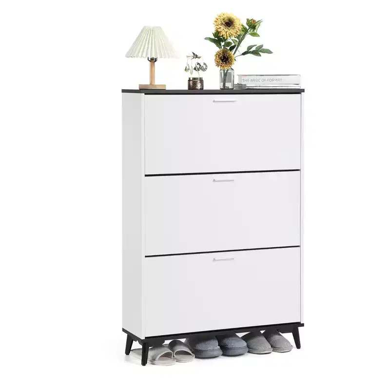47 In Shoe Storage Cabinet,Entryway Shoe Cabinet with 3 Flip Drawers,Freestanding Wooden Shoes Storage Organizer with Legs,for Entryway Hallway