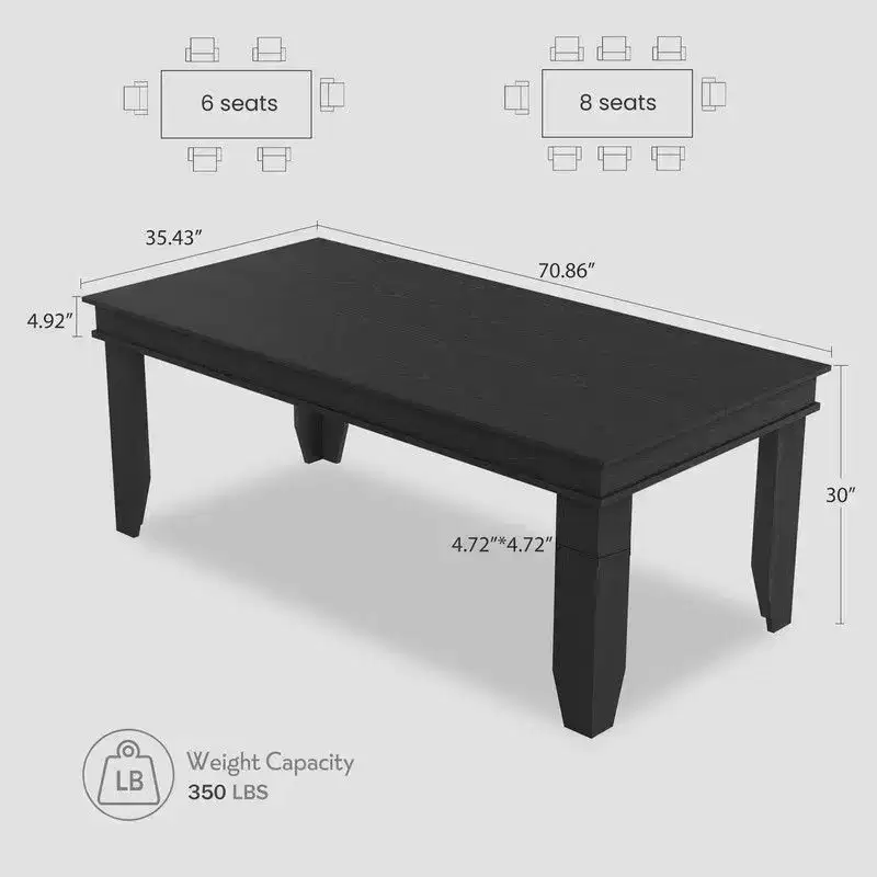 Farmhouse Dining Table for 8 Person, 71 Long Wood Kitchen Tables, Wooden Sturdy Frame