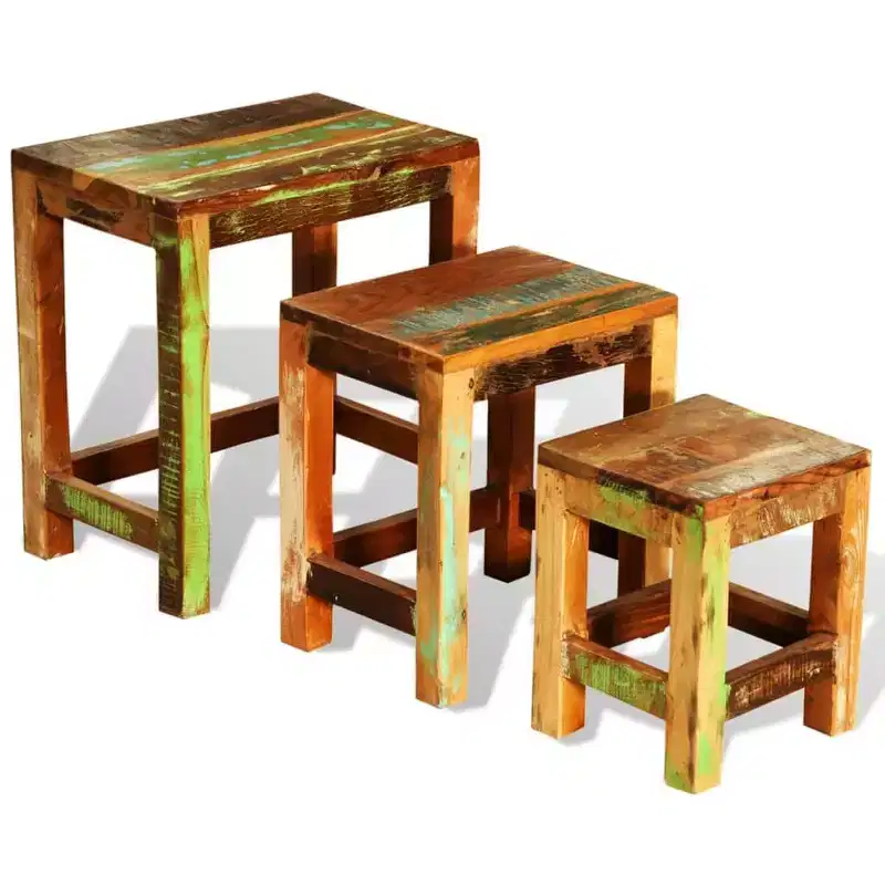 Blue & Brown Rectangular Nesting Side Tables, Set of 3