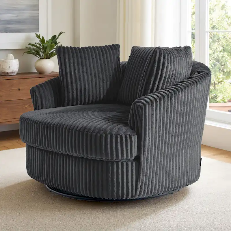 DREAMSIDEA Recessed Arm Slipcovered Swivel Barrel Chair