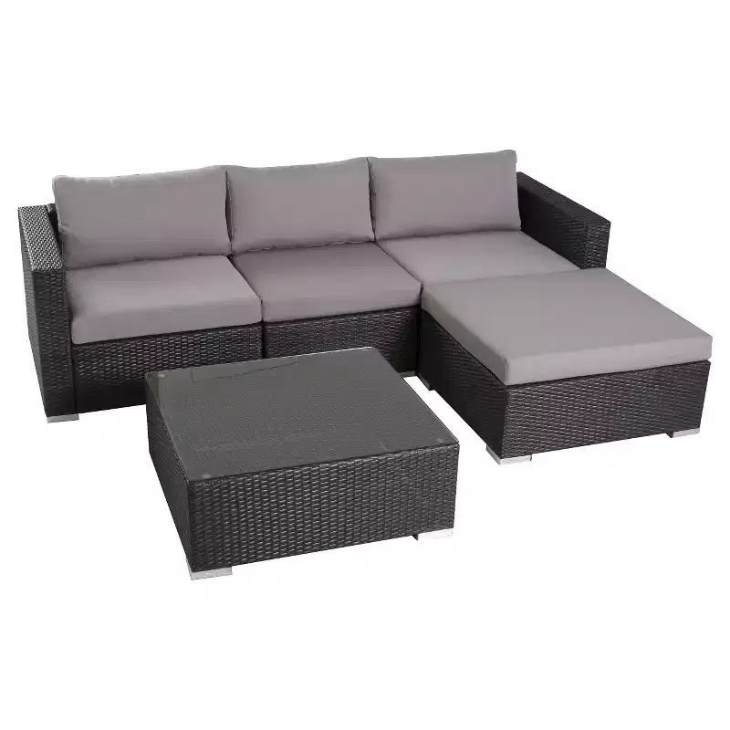 Santa Rosa 5pc Wicker Patio Seating Sectional Set with Cushions - Gray with Silver Gray Cushions - Christopher Knight Home: Outdoor Sectional