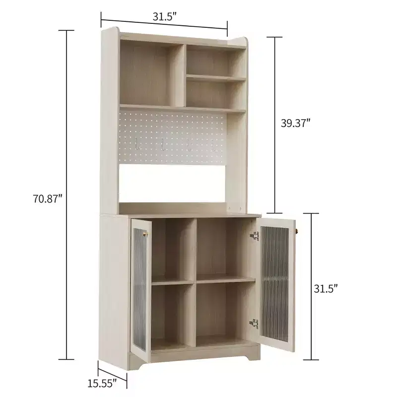 71 Tall Kitchen Pantry Cabinet, Wooden Sideboard Buffet Cabinet with Microwave Stand & Pegboard, Freestanding Cupboard Storage Cabinet