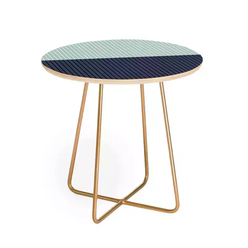 Round Colour Poems Color Block Lines Side Table Green/Gold: Stain-Resistant, Steel Frame, Wood Composite Top