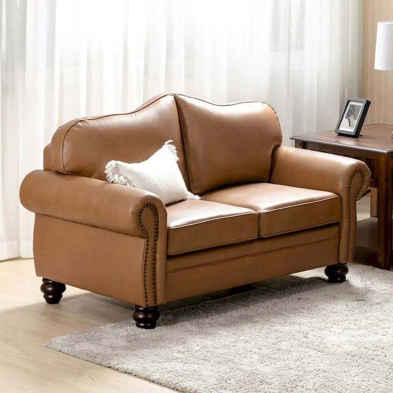 Angel Transitional Genuine Leather Sofa With Tufted Back by