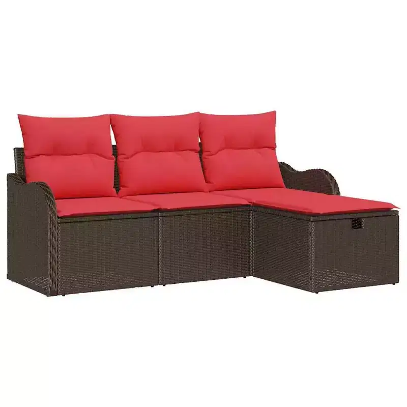 vidaXL Garden Sofa Set 4 pcs Brown and Red 176 x 117 x 85 cm