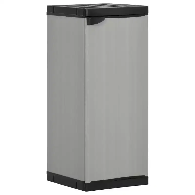 vidaXL Garden Storage Cabinet - Compact Patio Organizer, PVC and PP Material, with 1 Shelf and Security Lock, Gray and Black, 13.8x15.7x33.5