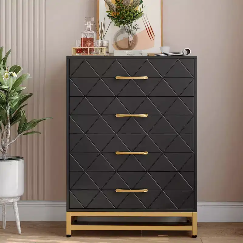 Dresser for Bedroom with 4 Drawer Dresser, Chest of Drawer with Metal Handle, Sturdy Frame Modern Bedroom Furniture