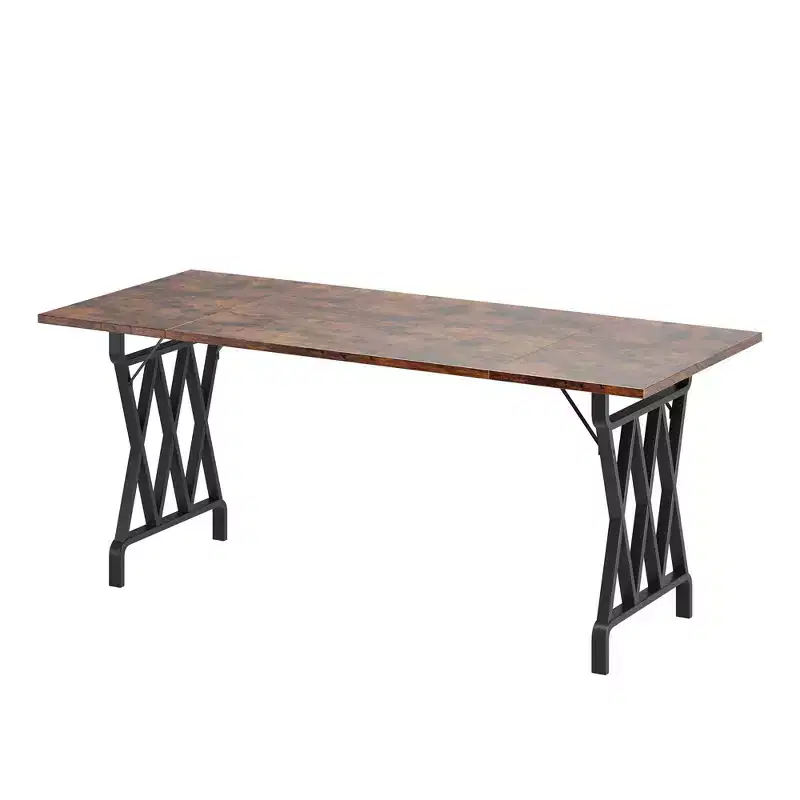 COZONY Farmhouse Dining Table Metal Base, Rustic Wood Top Kitchen Table for Dining Room, Restaurant, Cafe