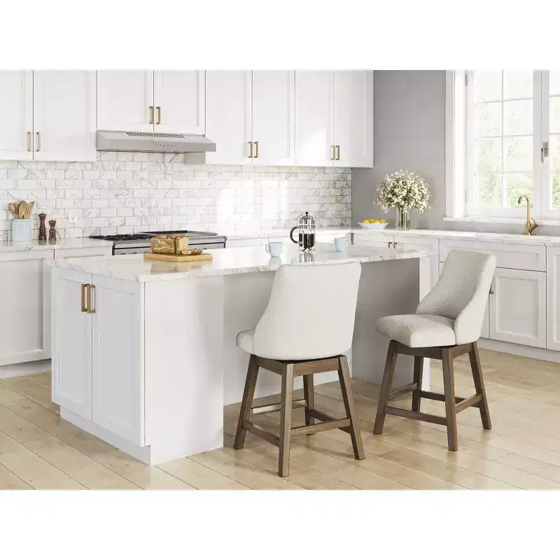 Signature Design by Ashley Cabalynn Counter Height Upholstered Swivel Barstools, Set of 2, Light Brown Frame with Cushioned Oatmeal Seat
