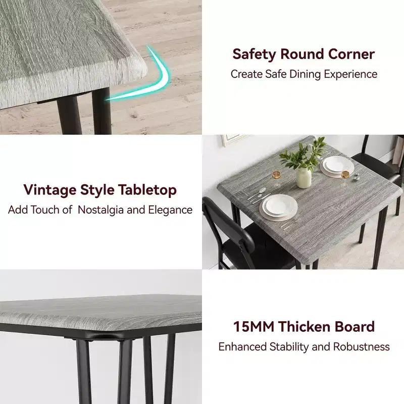 3 Piece Dining Table Set, with 2 Upholstered Chairs