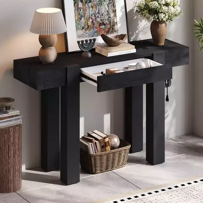 47 Console Table with Storage Drawers, Wood Veneer Behind the Couch Table, Narrow Entryway Table for Living Room or Home Office