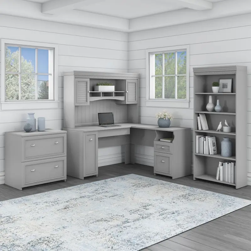 Fairview 60W Desk with Hutch, Cabinet and Bookcase by Bush Furniture