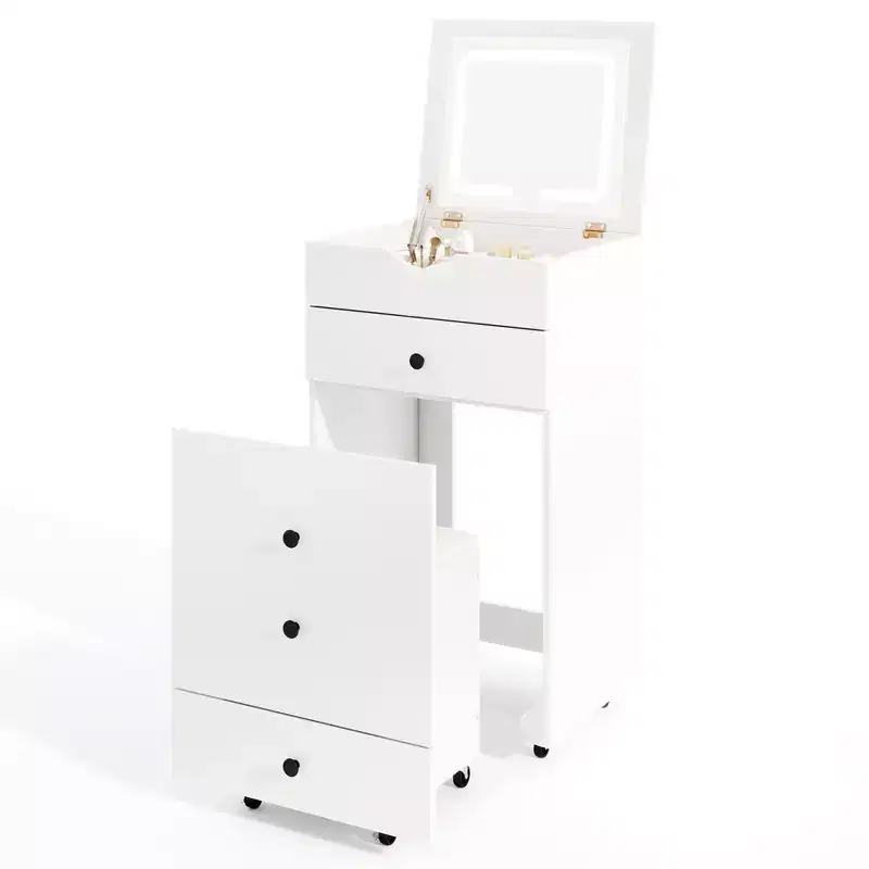 Costway Vanity Table Set Adjustable Flip-up LED Mirror Large Storage Movable Casters