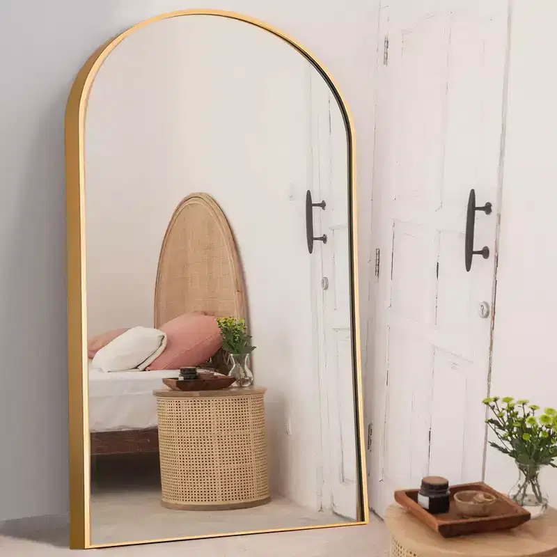 Black Metal Frame Arched Wall Mirror, Single