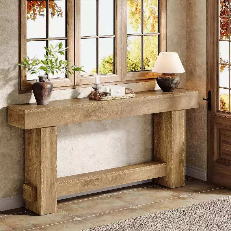 Lantine 70.9 Entryway Console Table, Wood Farmhouse Sofa Table Behind Couch, Foyer Stand with Thick Legs for Hallway, Living Room