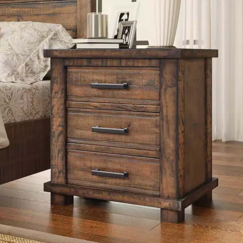 Rustic 3-Drawer Nightstand, Reclaimed Pine Wood Accent Table Farmhouse Side Table End Table, Natural - ModernLuxe