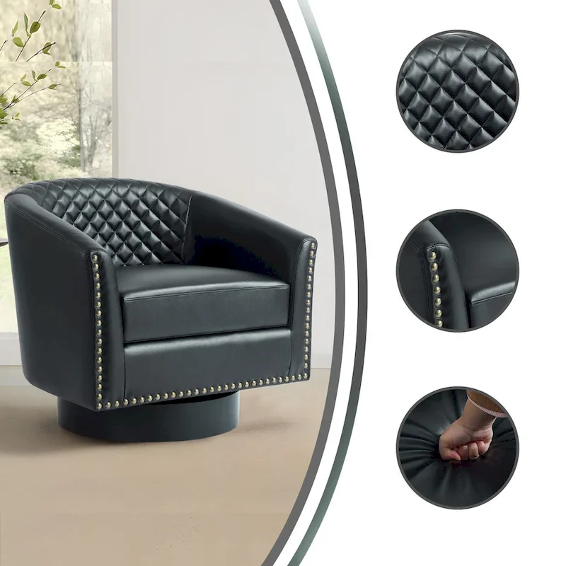 Faux Leather Nailheads Swivel Barrel Chair Set of 2