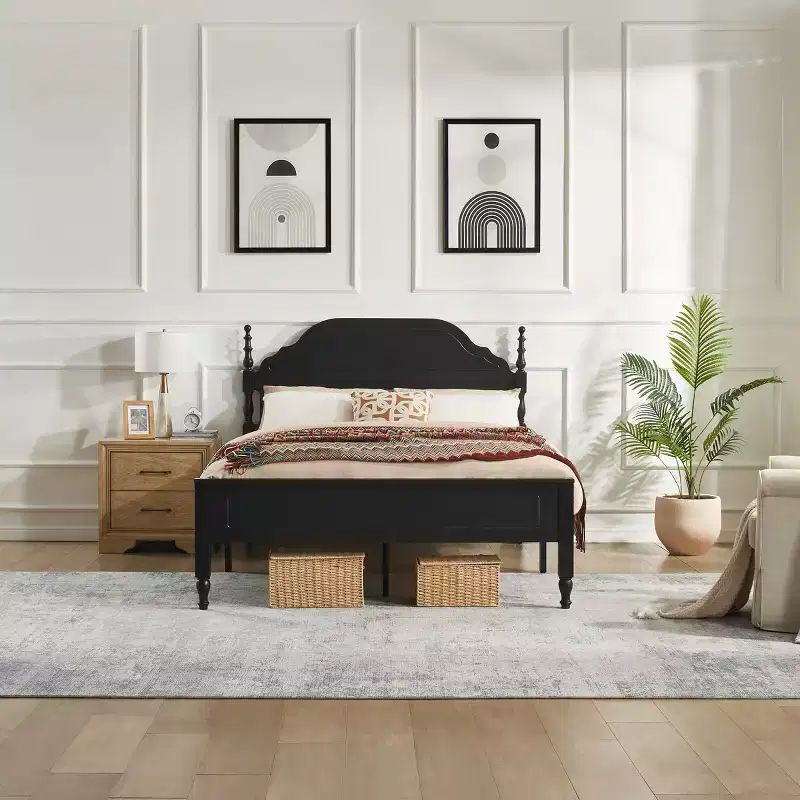 GDFStudio Ashbourne Modern Upholstered Bed with Curved Headboard