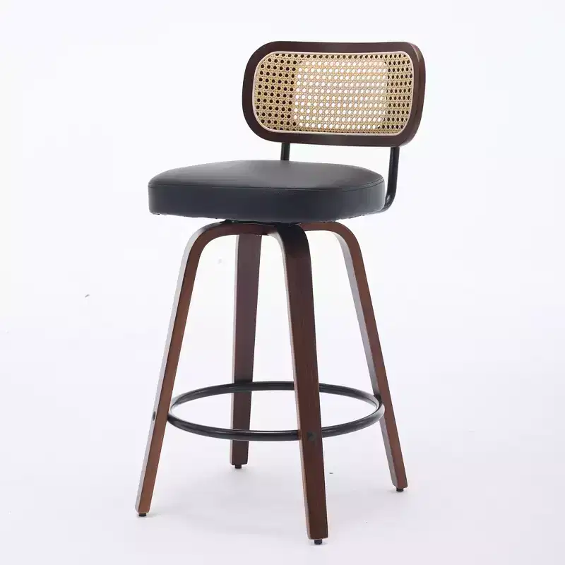 CLIHOME 3 Pieces Counter Height Bar Stools - 26 Rattan Counter Height Stools With Cane Back and Upholstered Seat