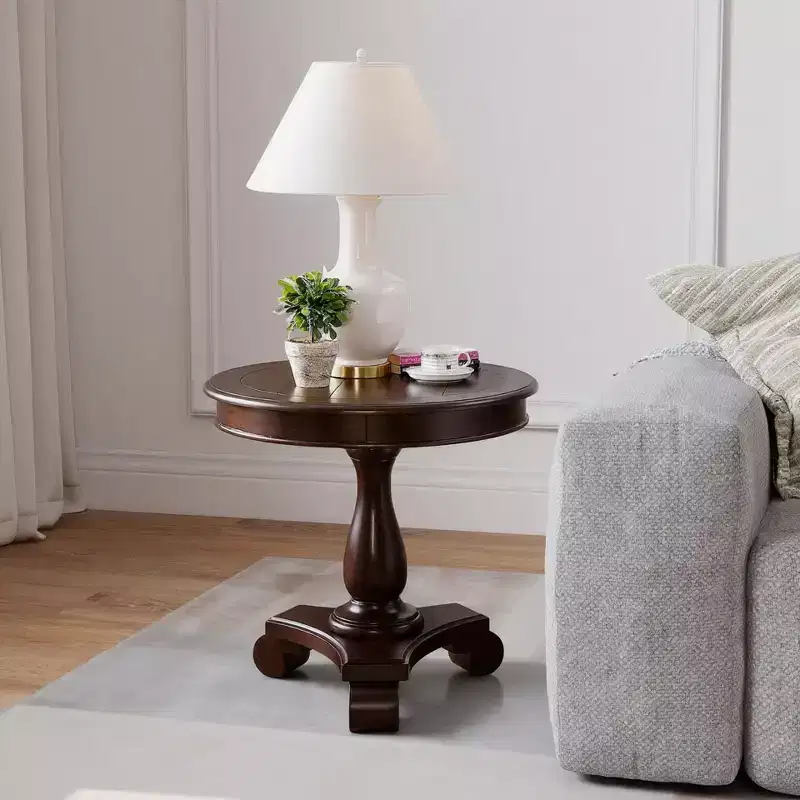 Rene Espresso Round Wood Pedestal Side Table
