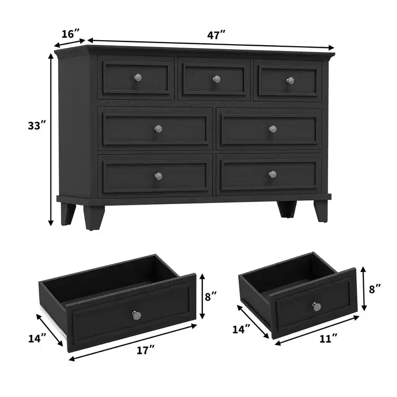 COZONY 7 Drawer Dresser, Large Wooden Chest of Drawers with Metal Handles, Storage Dresser TV Stand for Bedroom Living Room Entryway