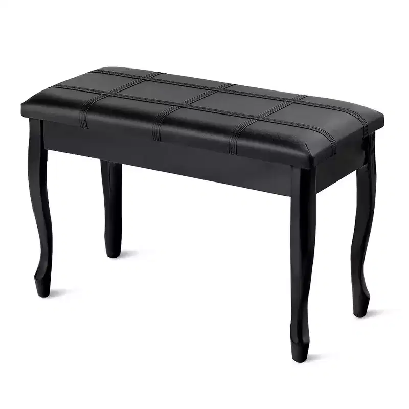 PU Leather Solid Wood Piano Bench Padded Double Duet Keyboard Seat with Storage Black