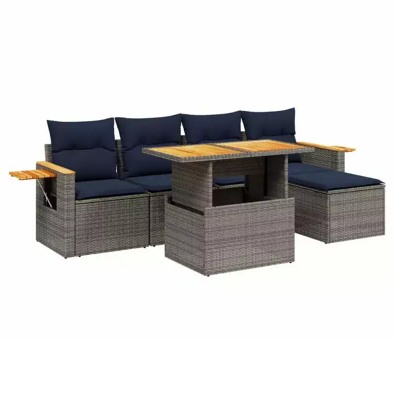 vidaXL Patio Sofa Set with Cushions Poly Rattan