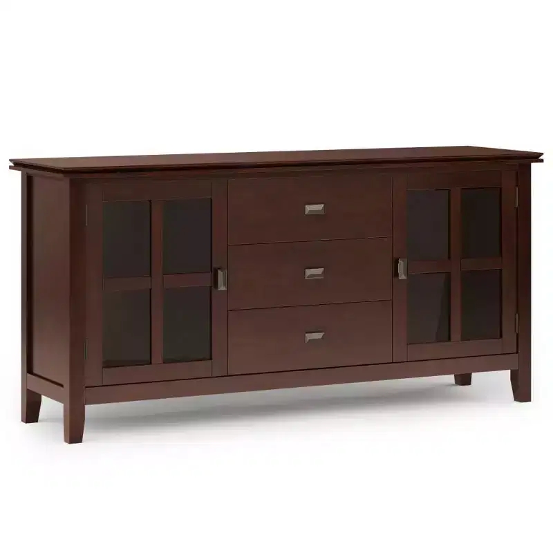 Large Stratford Sideboard Buffet Russet Brown - WyndenHall: Solid Hardwood, 3 Drawers, 2 Cabinets