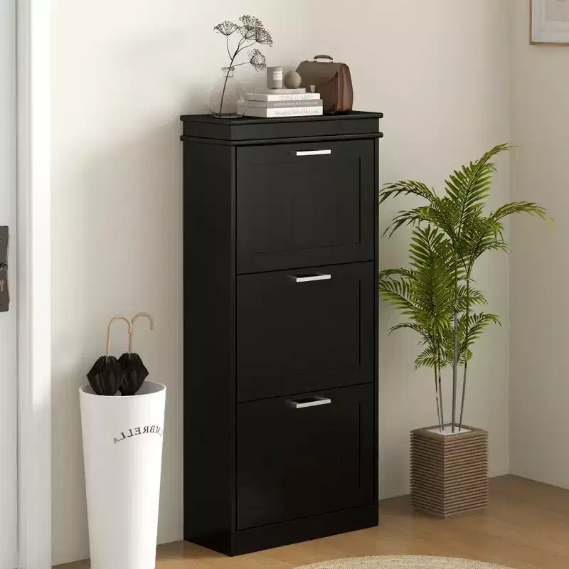 HOMCOM Shoe Cabinet for Entryway, Narrow Shoe Rack Storage Organizer with Flip Drawers and Adjustable Shelves for Shoes