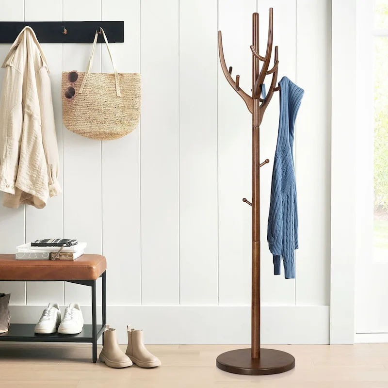 Adjustable Tree-branch Coat Rack Freestanding, Rubberwood Coat Tree - 16.54Dia. x 71.65H