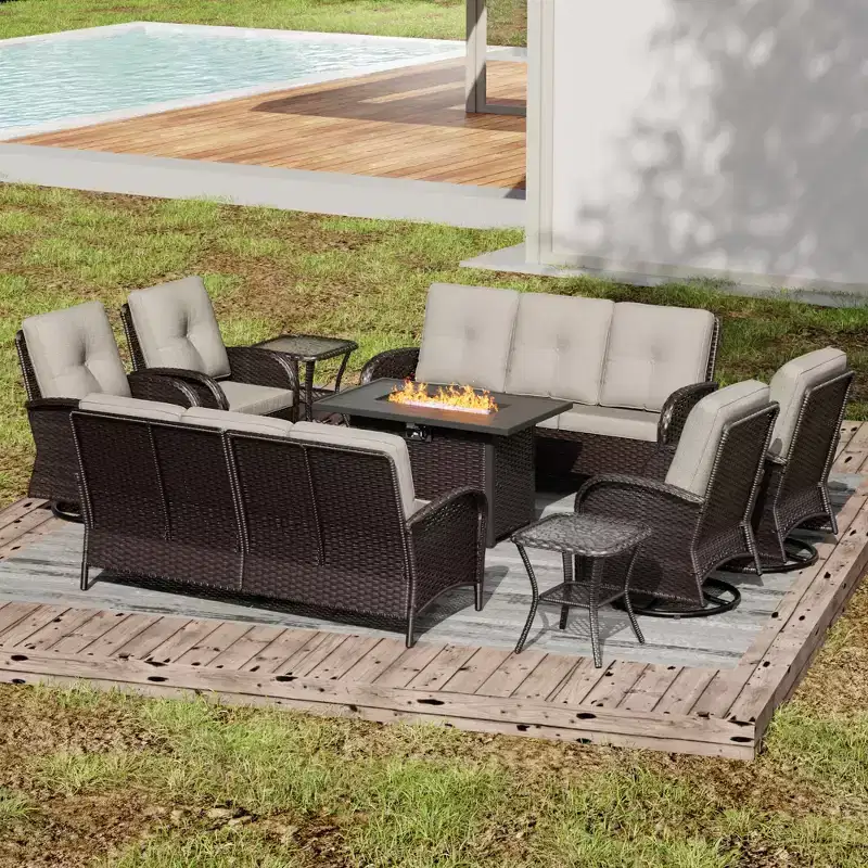 UPTIOT Premium Outdoor Sectional Set with Fire Pit and Swivel Chairs