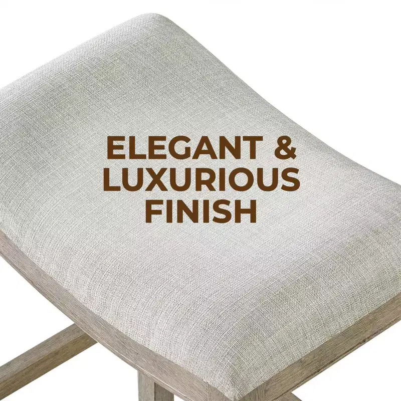 Grey Upholstered Backless Counter Stool, Reclaimed Oak Frame, 2-Pack
