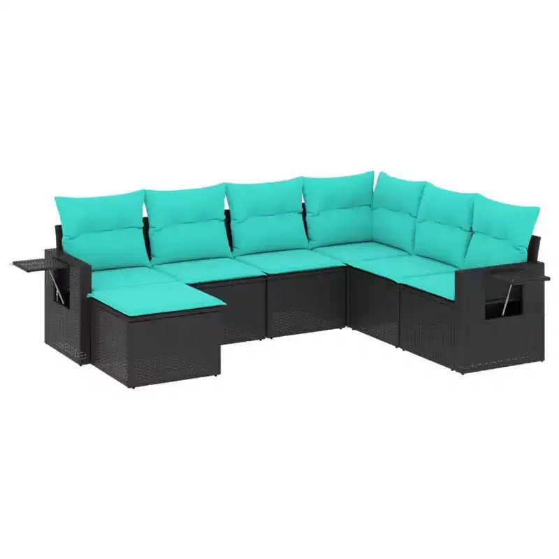 vidaXL Patio Sofa Set Black, Blue PE Rattan, Powder-coated Steel 7 Piece