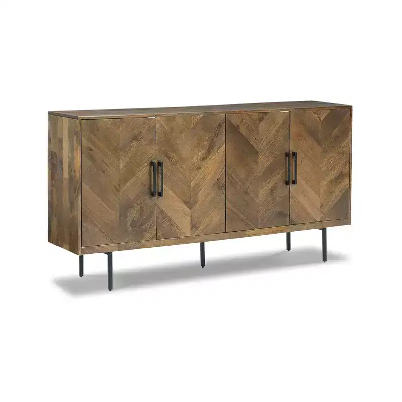 Contemporary Accent Cabinet with 4 Chevron Pattern Doors, Brown