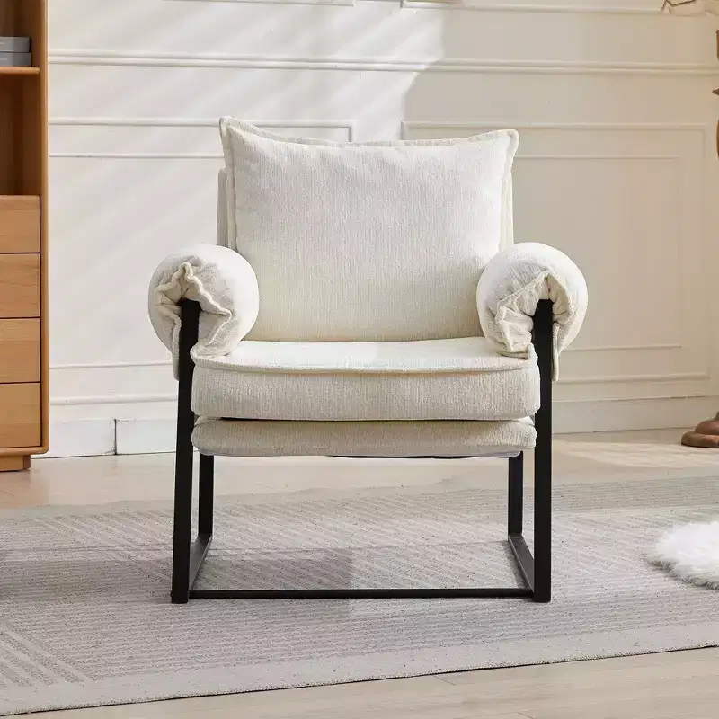 Okak Modern Chenille Upholstered Back Adjustable Armchair with Black Metal Frame,Leisure Recliner Chair for Living Rooms,Relaxation Areas