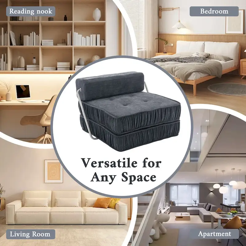 Convertible Sofa Bed,Modern Chenille Upholstered Sleeper Chair