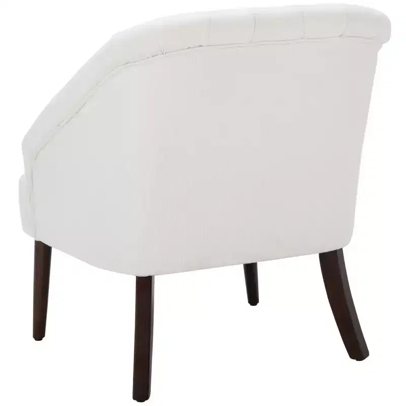 Polyester & Wood Accent Chair — White