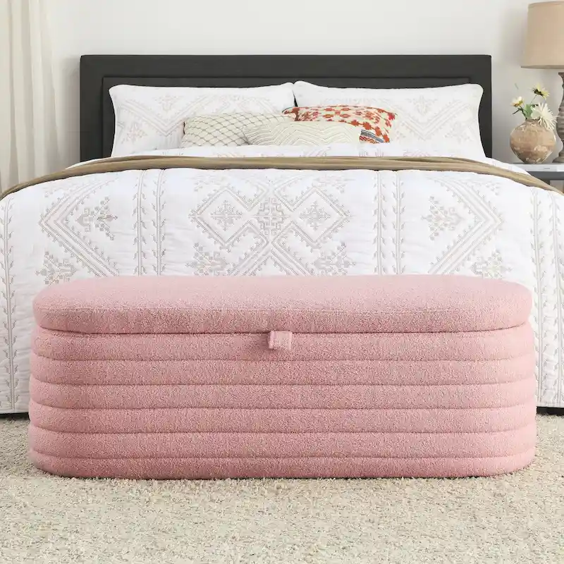 Upholstered Storage Bench with Safety Hinge Lid