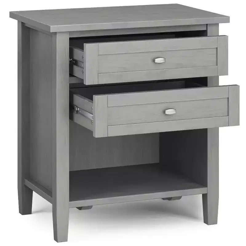 Norfolk Bedside Table - WyndenHall: Solid Wood, 2 Drawers, Open Shelf
