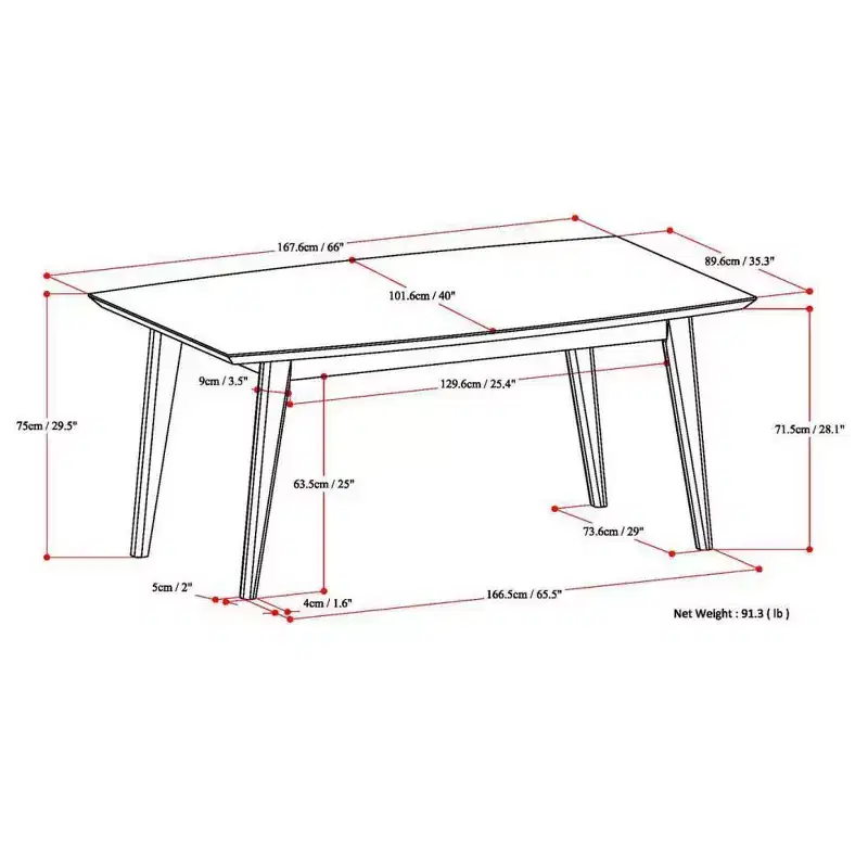 Mid-Century Rectangle Dining Table, Rubberwood Frame, Seats 6, Brown, 66