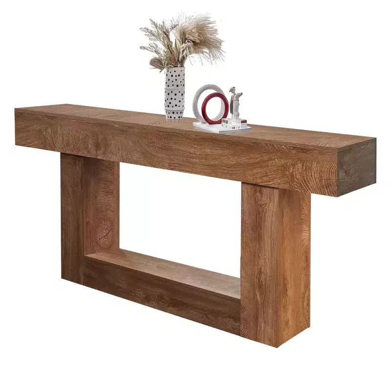 GustoWave 63 Wood Rectangular Sofa Table Behind The Couch, Farmhouse Entryway Tables, Rustic Brown/2-tier