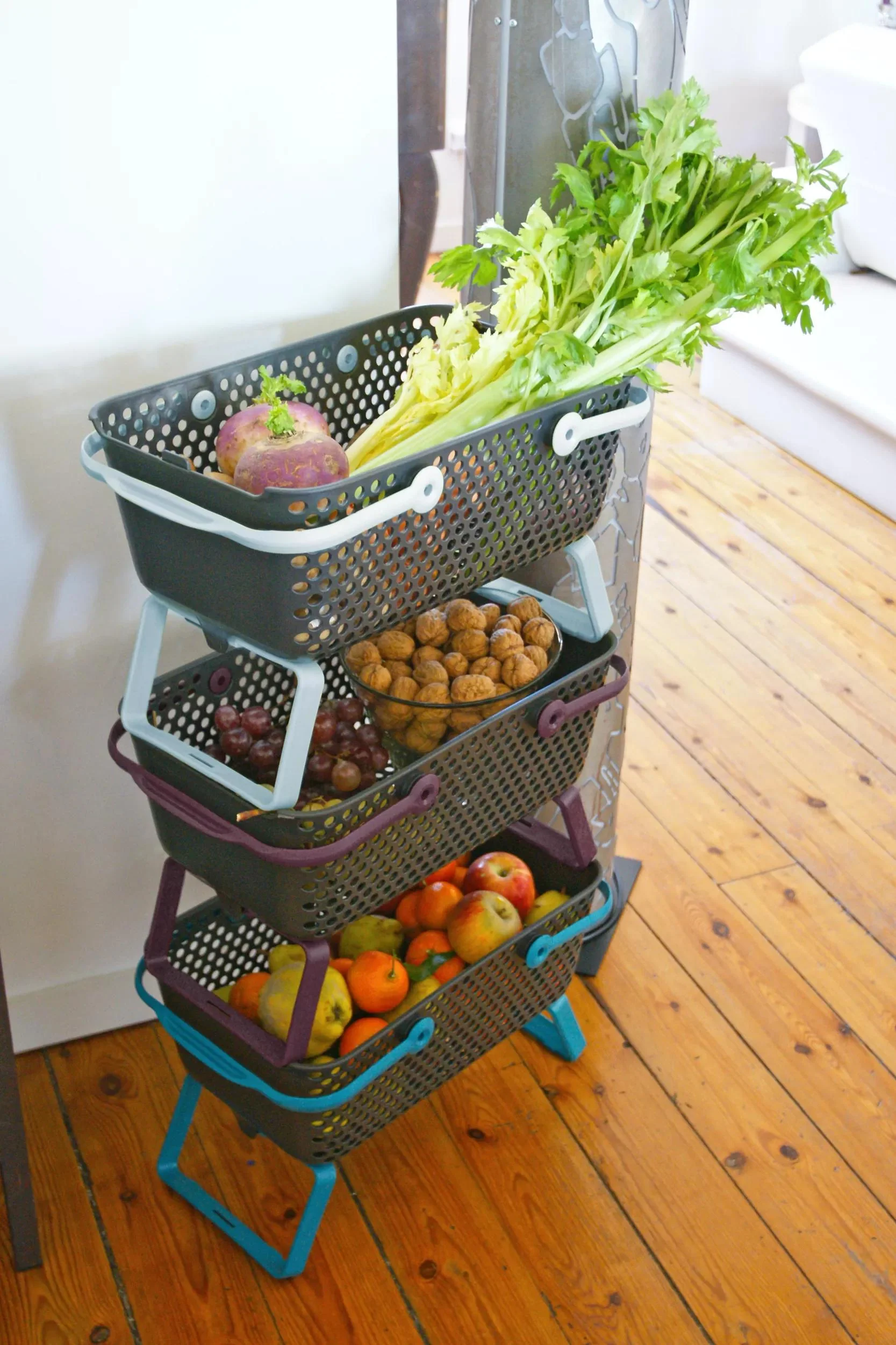 Garden Harvest Basket with Fold-Out Legs, Perforated Design, Multiple Colors