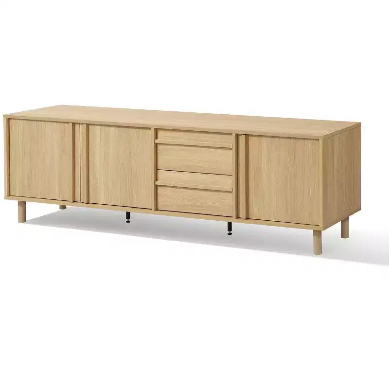 LuxenHome 70.9 Modern TV Stand for TVs up to 75, Media Console Cabinet with Drawers, Oak Brown