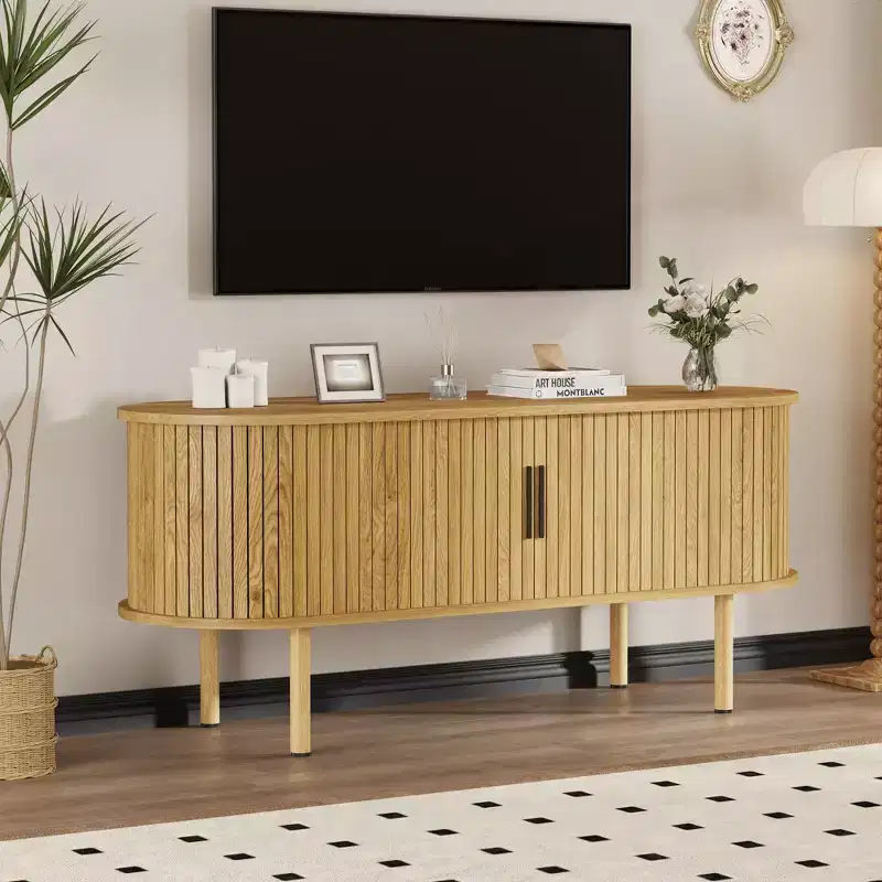 47.2 TV Stand, Modern TV Console Table with Storage Compartment and Sliding Door, Gaming Entertainment Center with Cabinet for Living Room, Bedroom