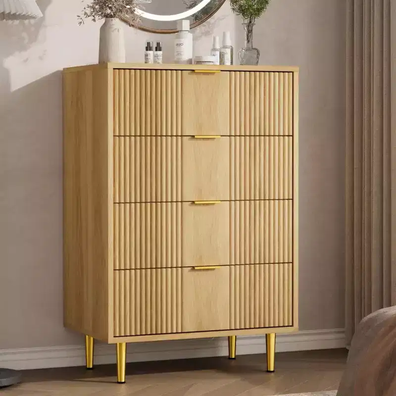 4 Drawer Storage Chest of Drawers with Vintage Metal Handles, Deep Chest of Drawers for Bedroom, Living Room, Hallway & Entrance