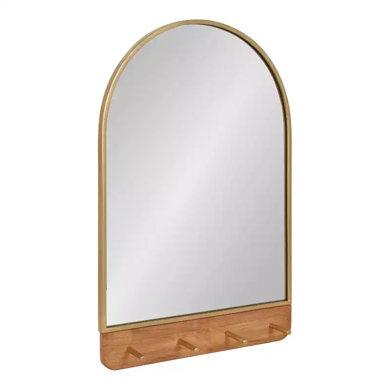 Kate and Laurel Schuyler Arch Wall Mirror with Hooks, 20x31, Natural