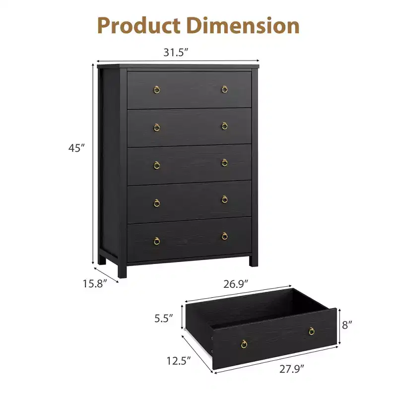 4 Drawer Dresser for Bedroom, 37 Tall Chest of Drawers, Wood Narrow Nightstand, Dresser Organizer Storage Cabinet for Living Room, Nursery, Entryway