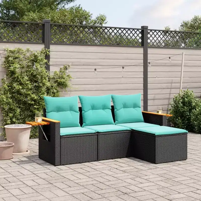 vidaXL Garden Sofa Set Black, Blue