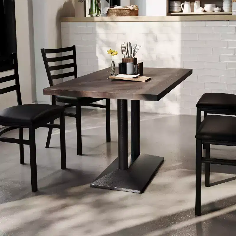 Rectangular Solid Wood Indoor Tabletop with 27 x 15 Double Column Dining Height Table Base